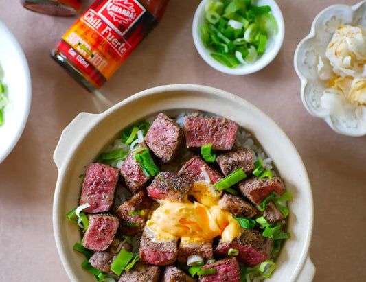 Steak Rice Bowl with Chili Sauce Butter
